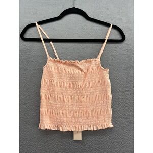 BCBGeneration Tank Top Womens Small Peach Smocked Crop Cami Adjustable Straps